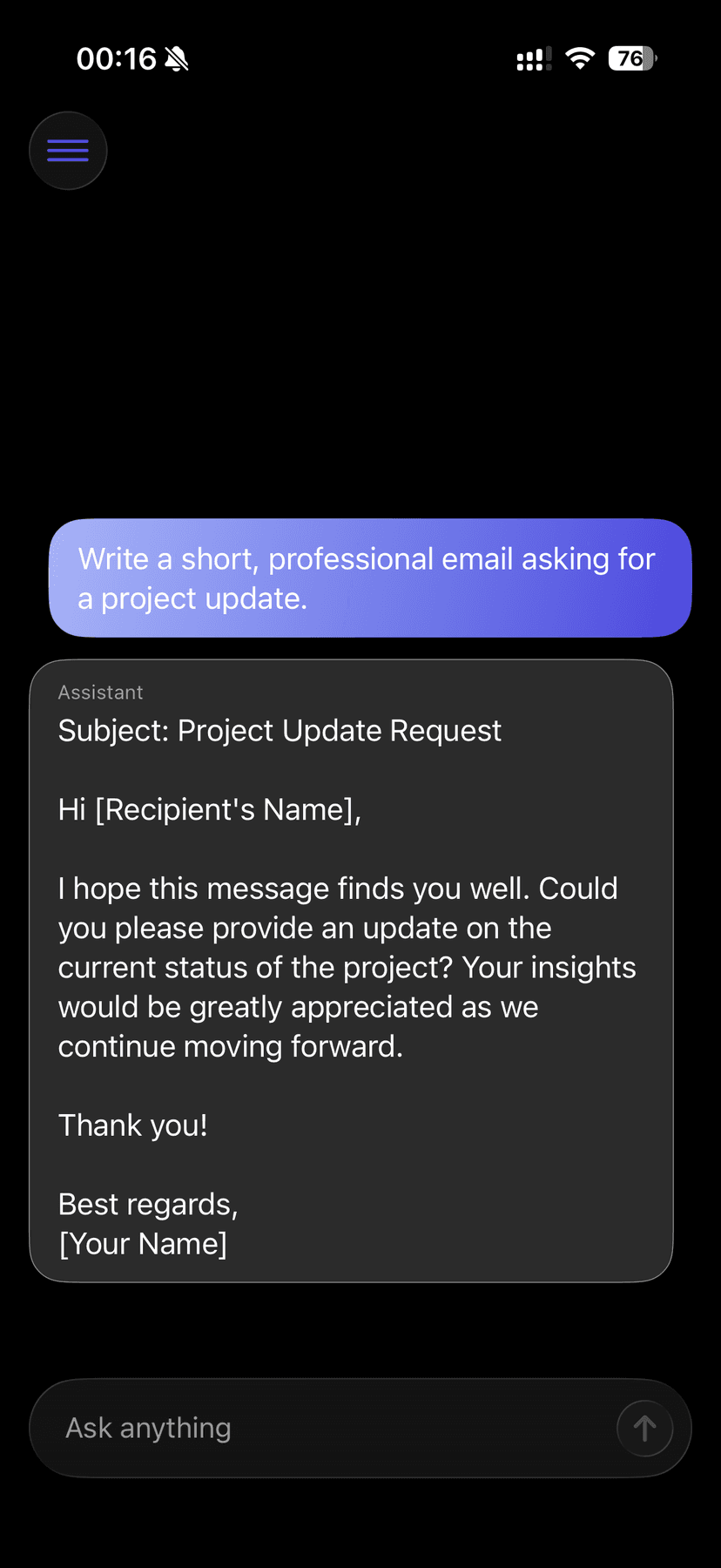 Typrio AI chat interface on iPhone